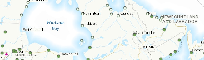 Map showing the locations of Inuit communities, tribal councils, and First Nations groups