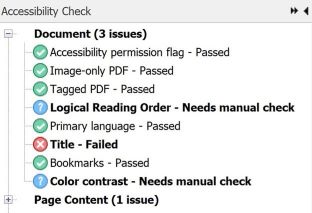Screenshot of the Accessibility Check panel with errors listed. 
