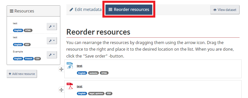Screenshot of the Resources page. The Resources tab is framed.