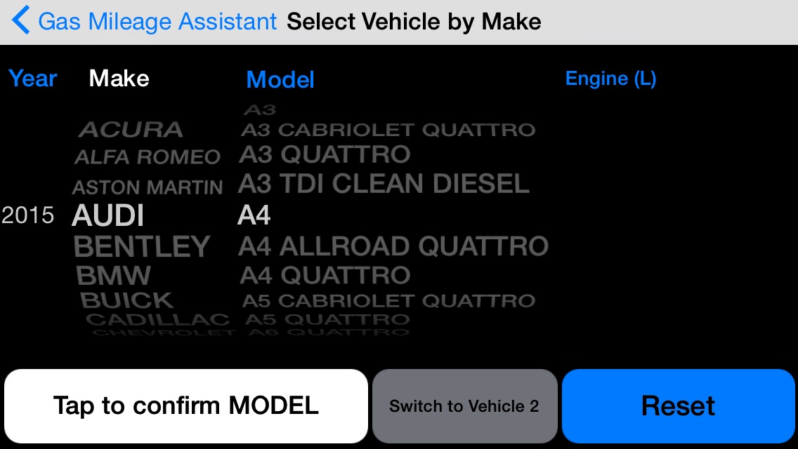 Screenshot 2 of the Canada Gas Mileage Assistant application